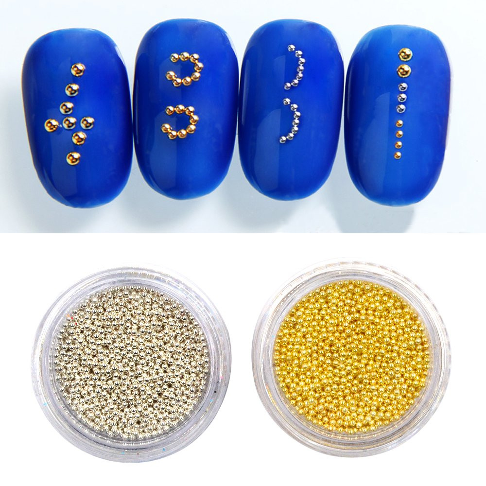 2Pcs Gold Silver Mini Metallic Caviar Nail Beads for 3D Metal Nail Ball Decorati