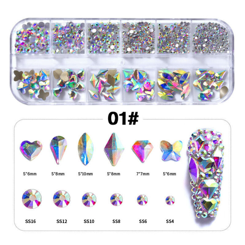 Nail Art Glitter Rhinestones Mix Crystal AB FlatBack Diamonds Tips 3D Decoration