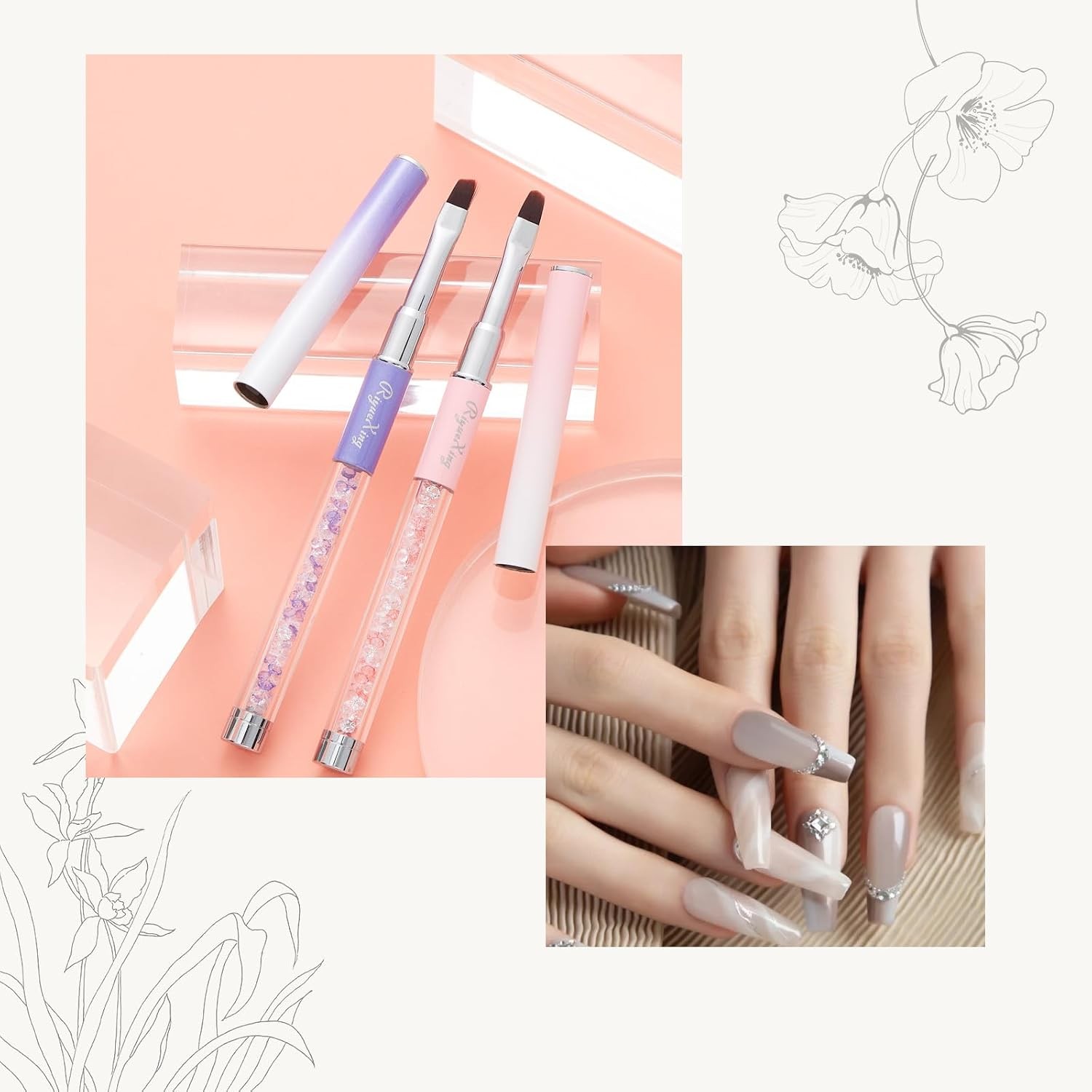 2PCS Nail Art Clean Up Brushes – Flat/Angled Nail Brushes for Cleaning Polish