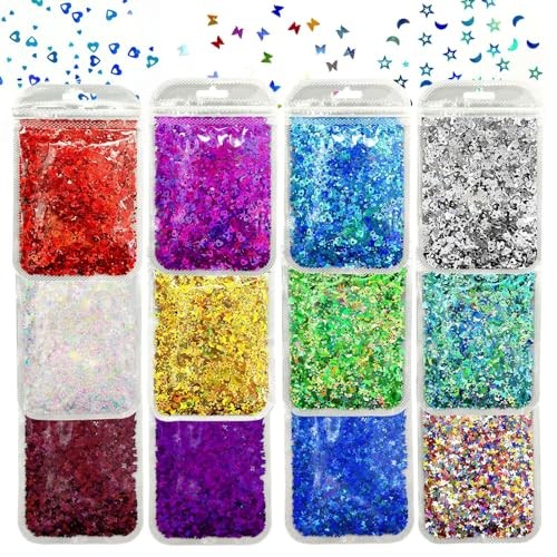 12 Colors Star Moon Butterfly Shaped Glitter Confetti – Holographic Flakes