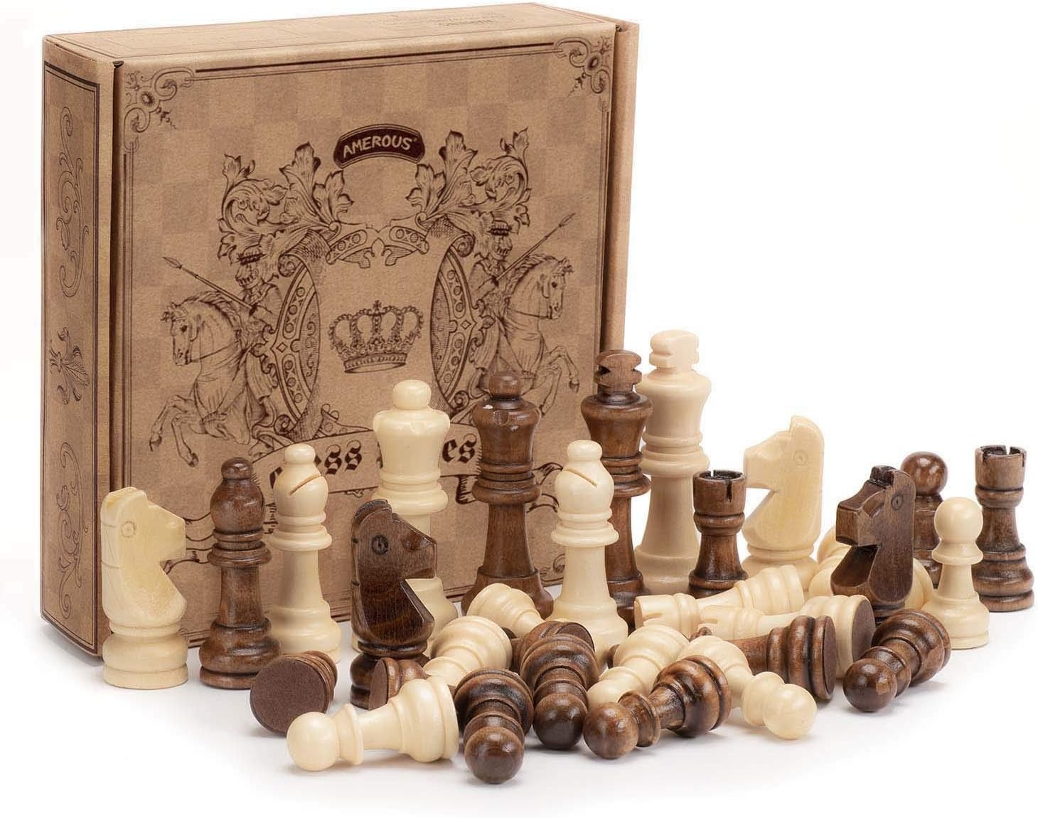 AMEROUS Wooden Chess Pieces Only, Staunton Style Wood Chessmen with 3.15″…
