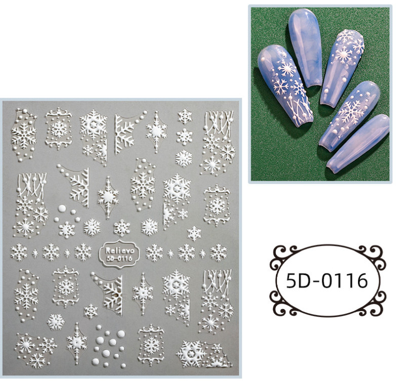 5D Embossed Butterfly Lace Flowers Snowflake Nail Stickers Sliders Manicure NS54
