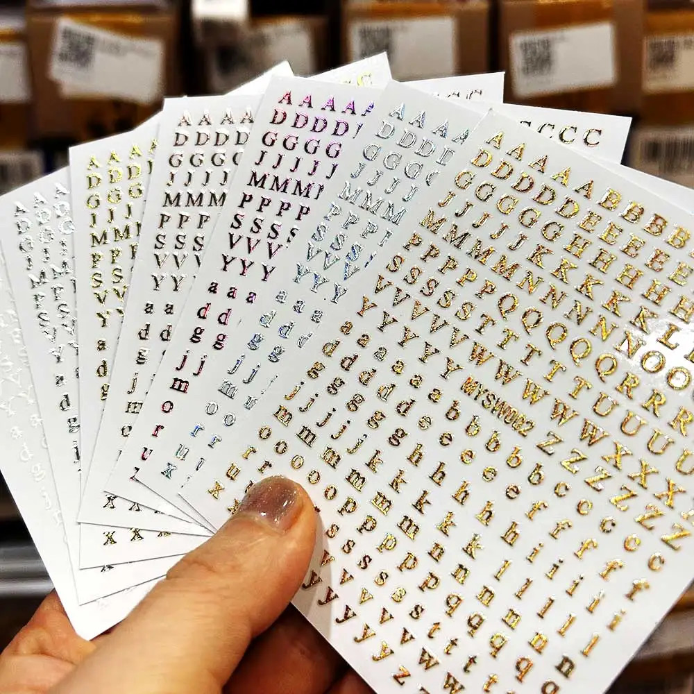 1Pc 3D Alphabet Nail Sticker Laser Silver/Gold 26 English Letters Nail Art Decal