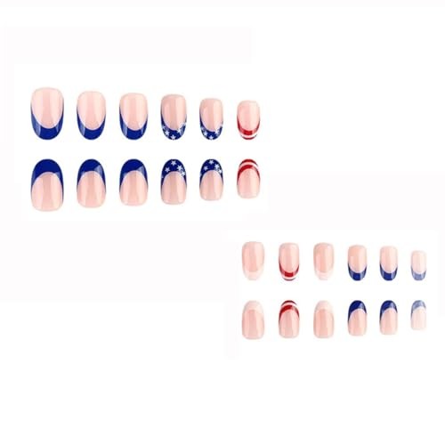4th of July Press On Nails – Short Almond False Nails – NEWSPIED Design Style-14