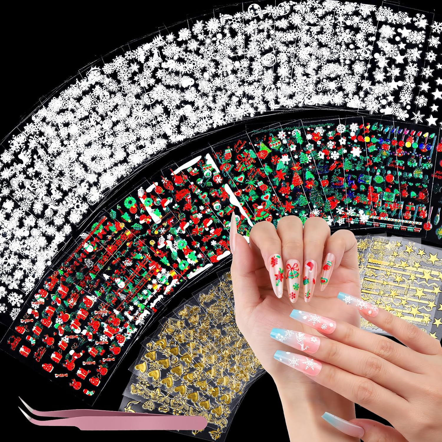 50 Sheets Nail Stickers for Kids, Cute Nail Decals for Girls Women, 3D Self Adhe