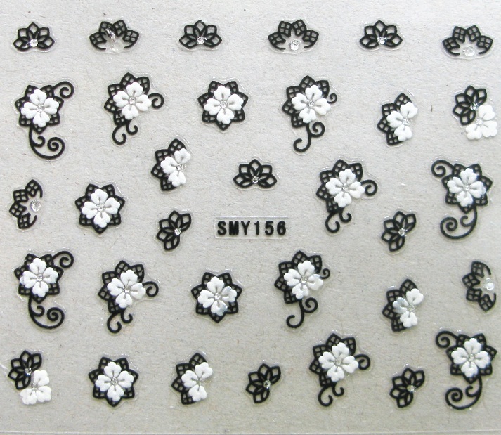 SMY Flower Nail Art Stickers Black Floral Decorations Decal Craft Supplies cute