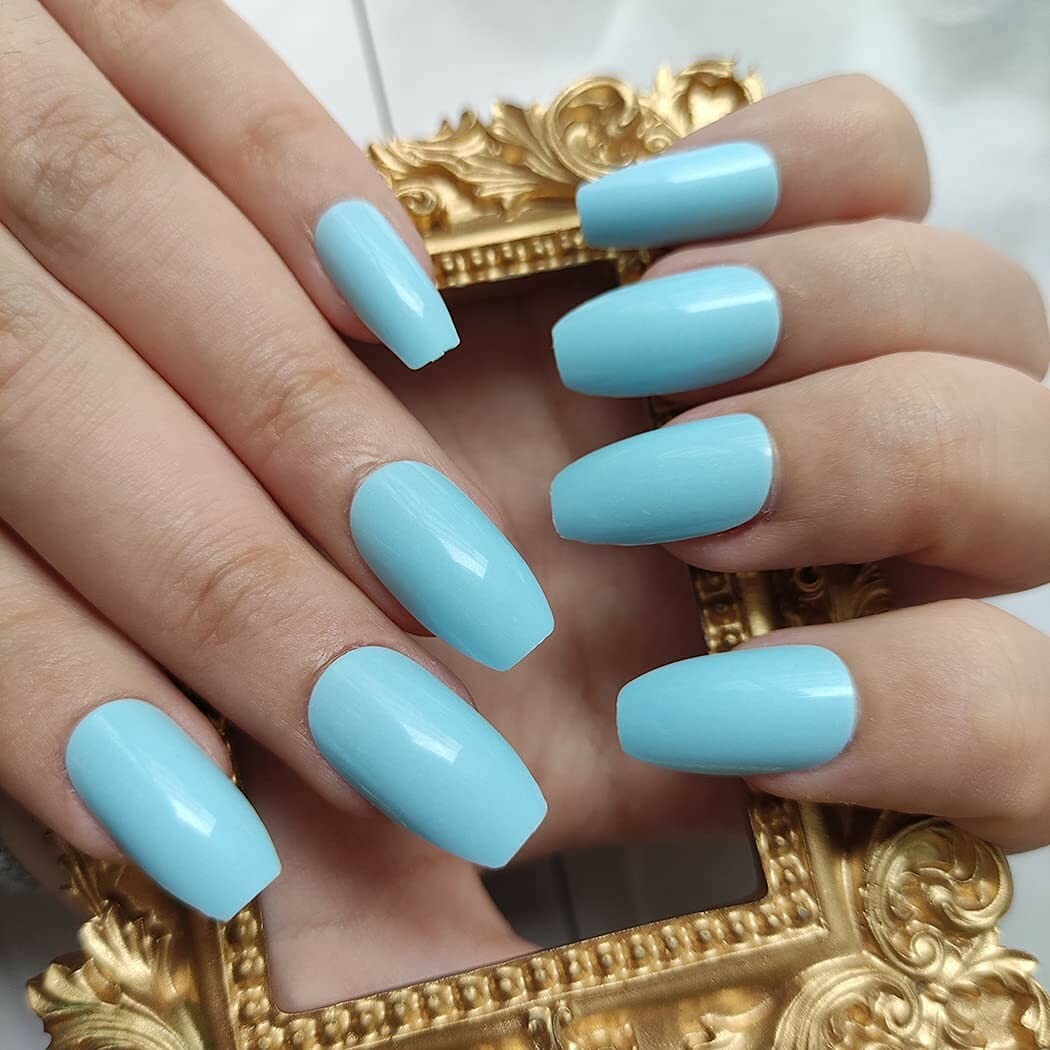 Glossy Press on Nails Long Coffin Fake Nails Tips Full Cover Ballerina Acrylic