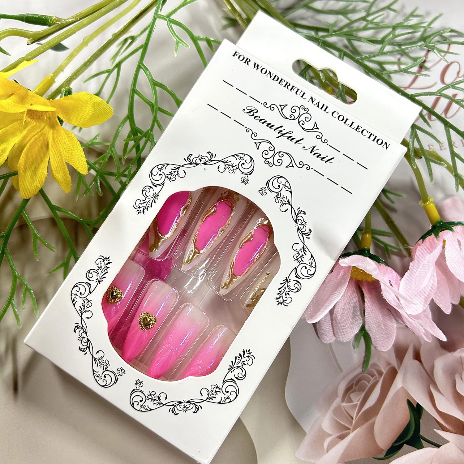 Press on Nails Almond Shaped Long Artificial Acrylic Gradient 3D Long, Multi