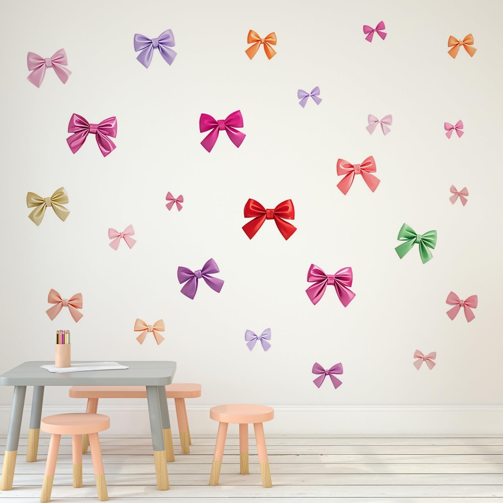 Trendy Colorful Bow Wall Stickers Multiple Colors Bow Knot Wall Decals for Gi…