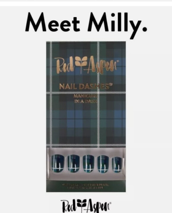 Red Aspen Milly Plaid Reusable Nail Dashes 24 Press On Shiny Square