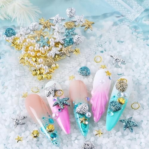 Summer Nail Art Rhinestones,Shiny Shell Starfish Nail Shell Starfish Style 1