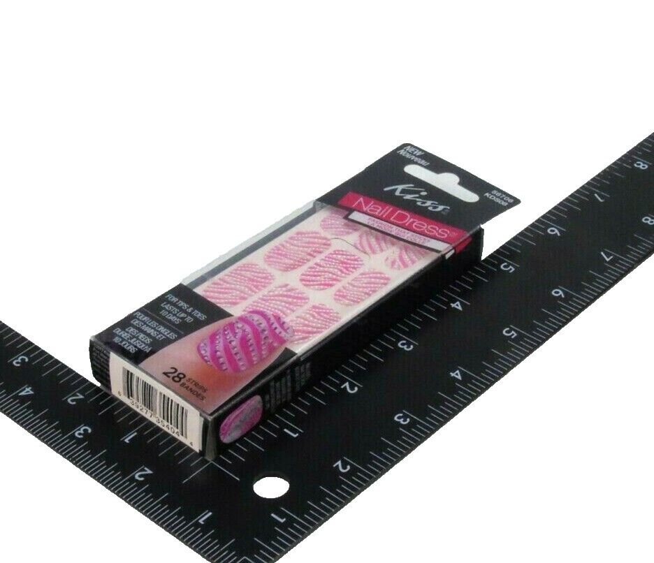 Kiss Nail Strips At Home Manicure Pedicure Kit Pink Animal Print 3D Crystals