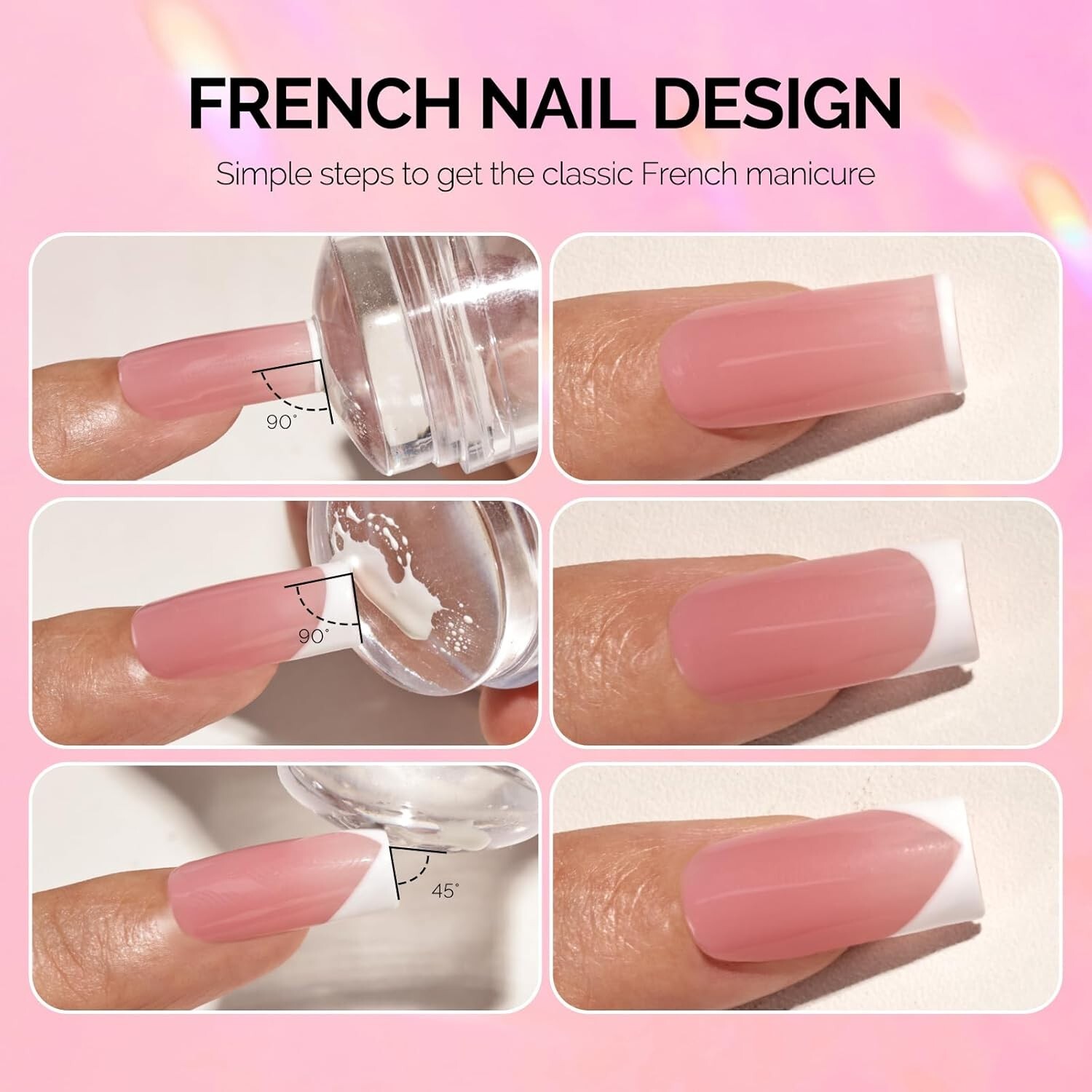 Kit de estampador de uñas francés (2 unidades), sello de silicona con raspador