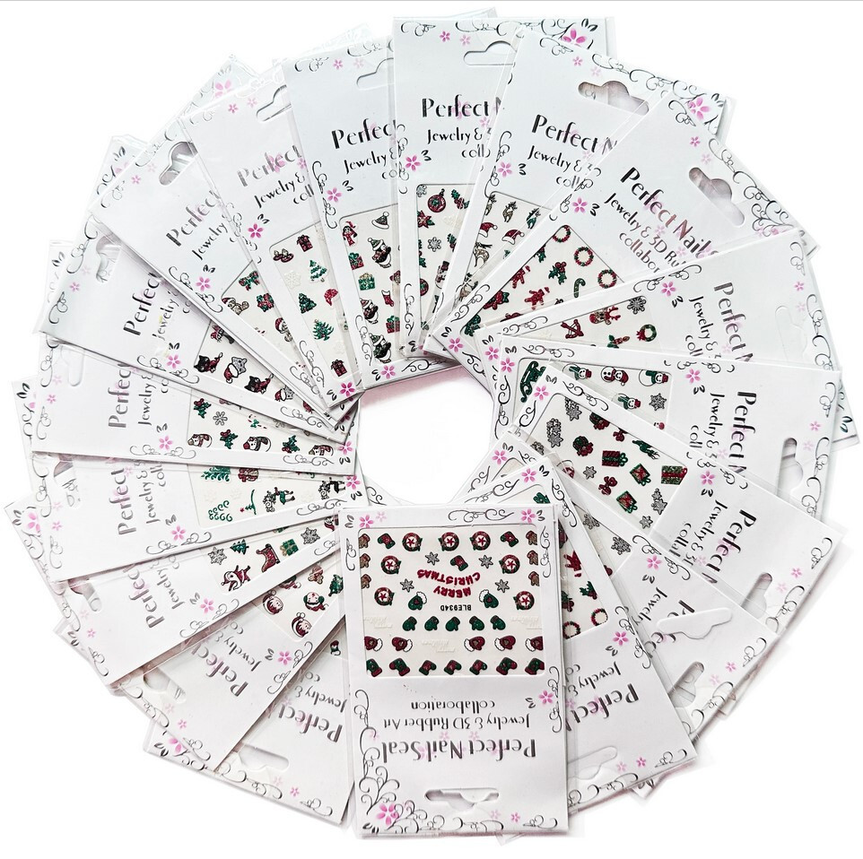 [DDP] 5Pcs Sparkly Colorful Stickers 3D Christmas Nail Snowflake Cartoon Slider