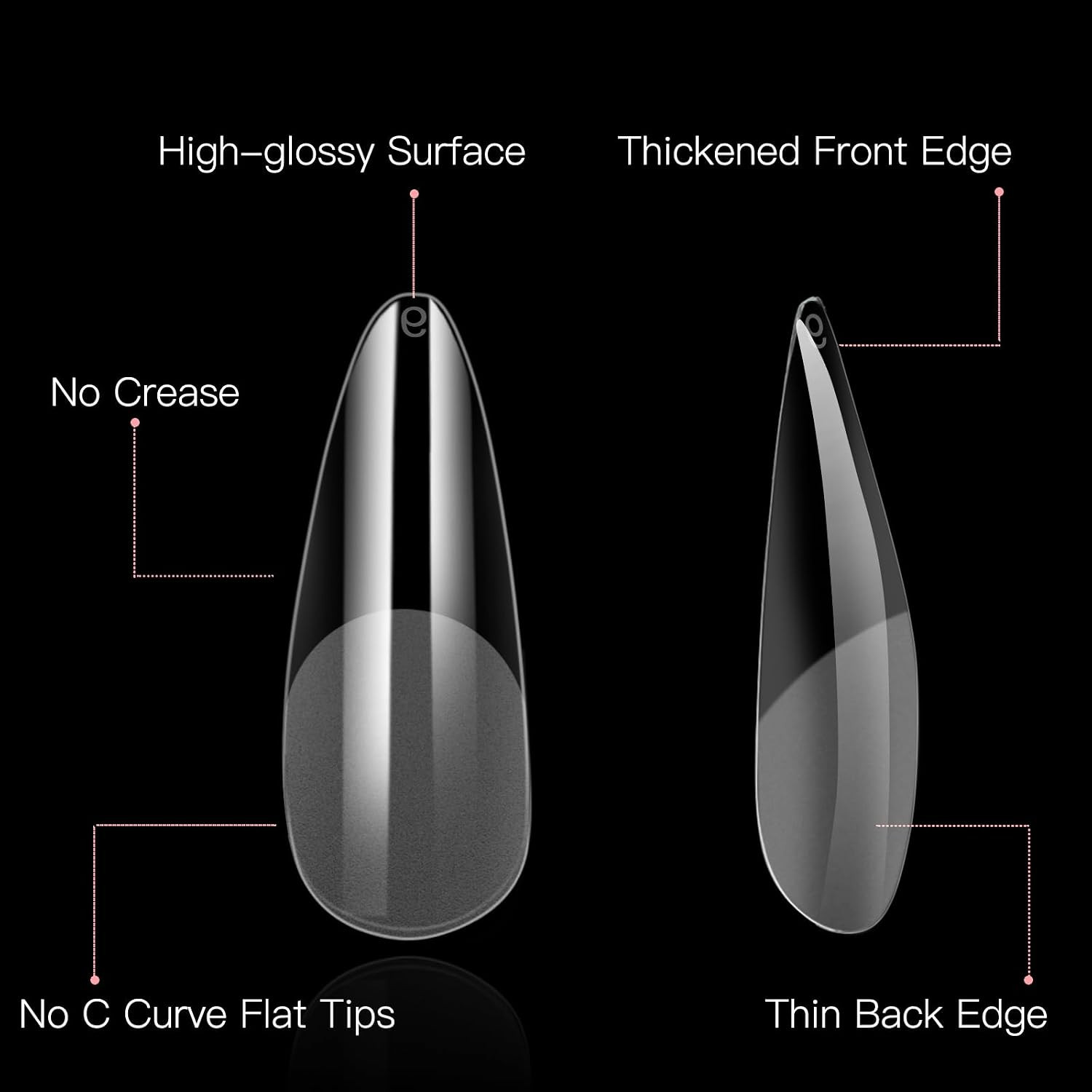 Long Almond Nail Tips: 240PCS Soft Gel Nail Tips Pre Etched Fake Nails, 12 Sizes