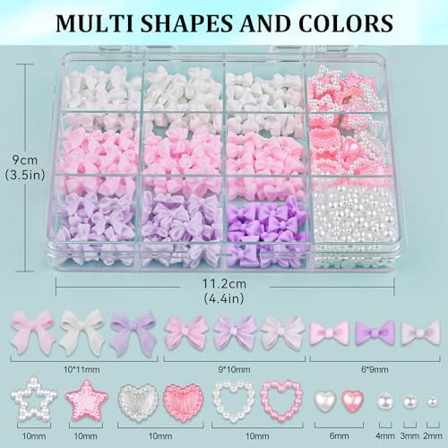 3D Nail Charms and Flatback Pearls #3, 600 Pcs Set 4- Pink&White&Lilac B Style