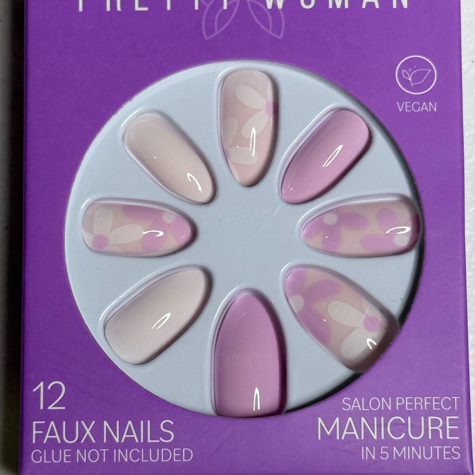 Pretty Woman Faux Nails Pink Floral 12pc Press On Nails Vegan Set