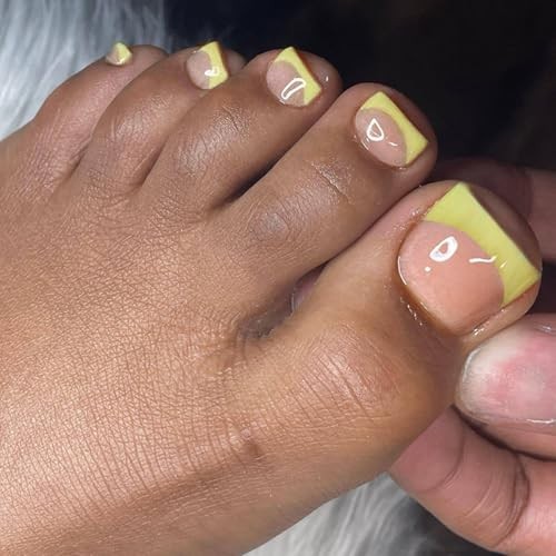 Press on Toenails Yellow Width French Toe Press on Nails Tips Kit Design TF12