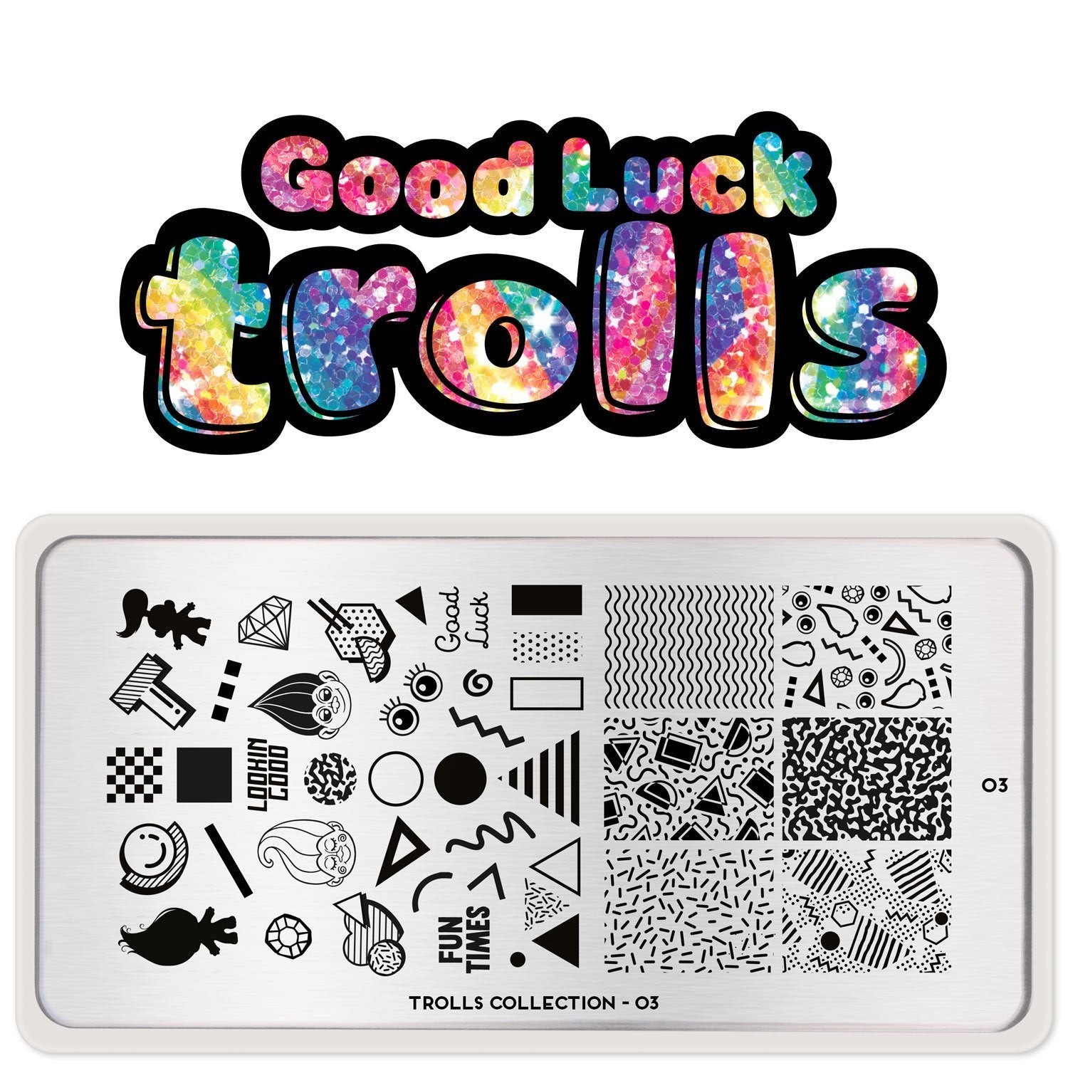 MoYou-London Trolls Collection 03 Nail Stamp Plate 80s 90s Vintage Retro Glitter