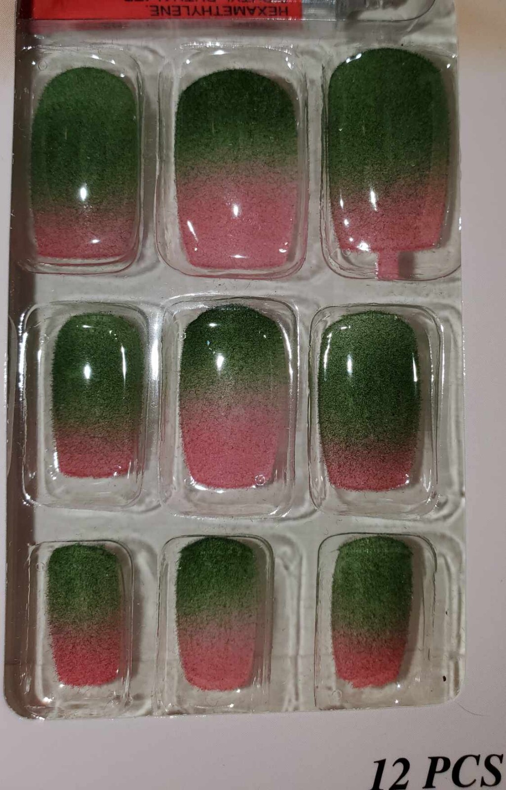 Gradient Pink Green Wicked inspired active length set 12 Press on glue nails