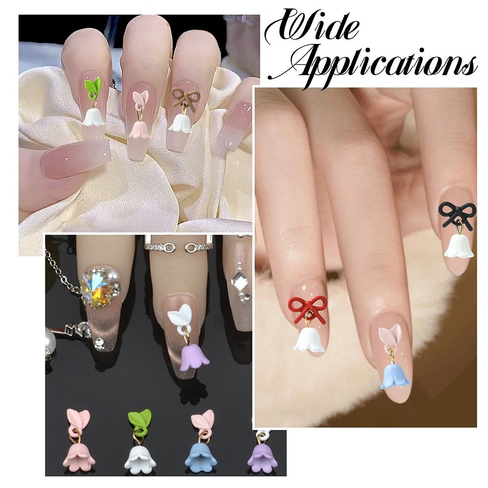 24pcs Lily of the Valley 8 Colors Flower Alloy Cabochons for Phone Case Nail Art