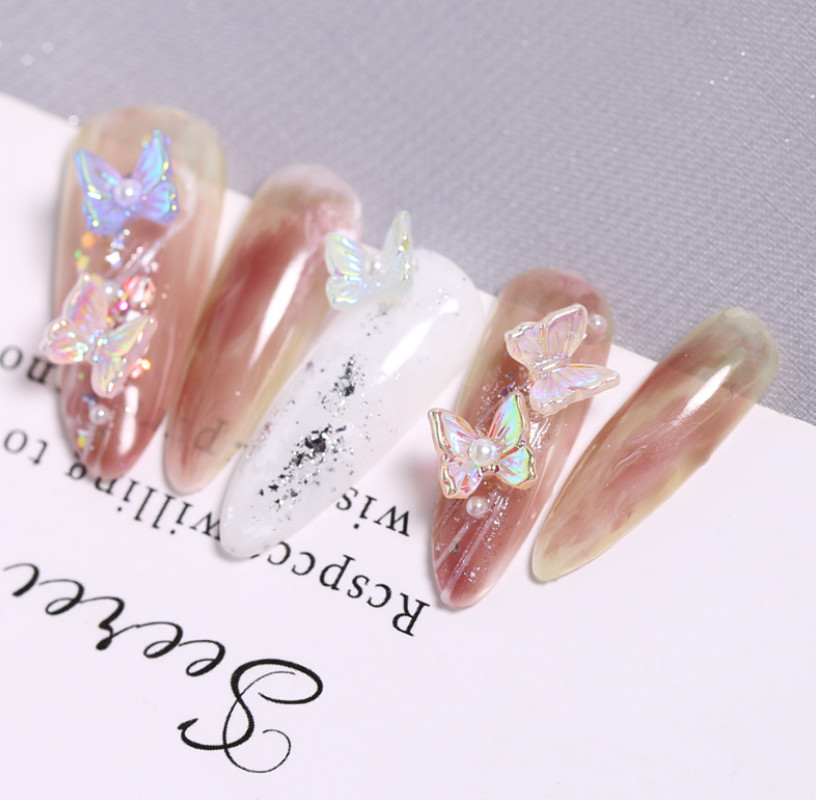 5pcs Aurora Glitter 3D Colorful Butterfly Nail Art DIY Resin Manicure Decor NS31
