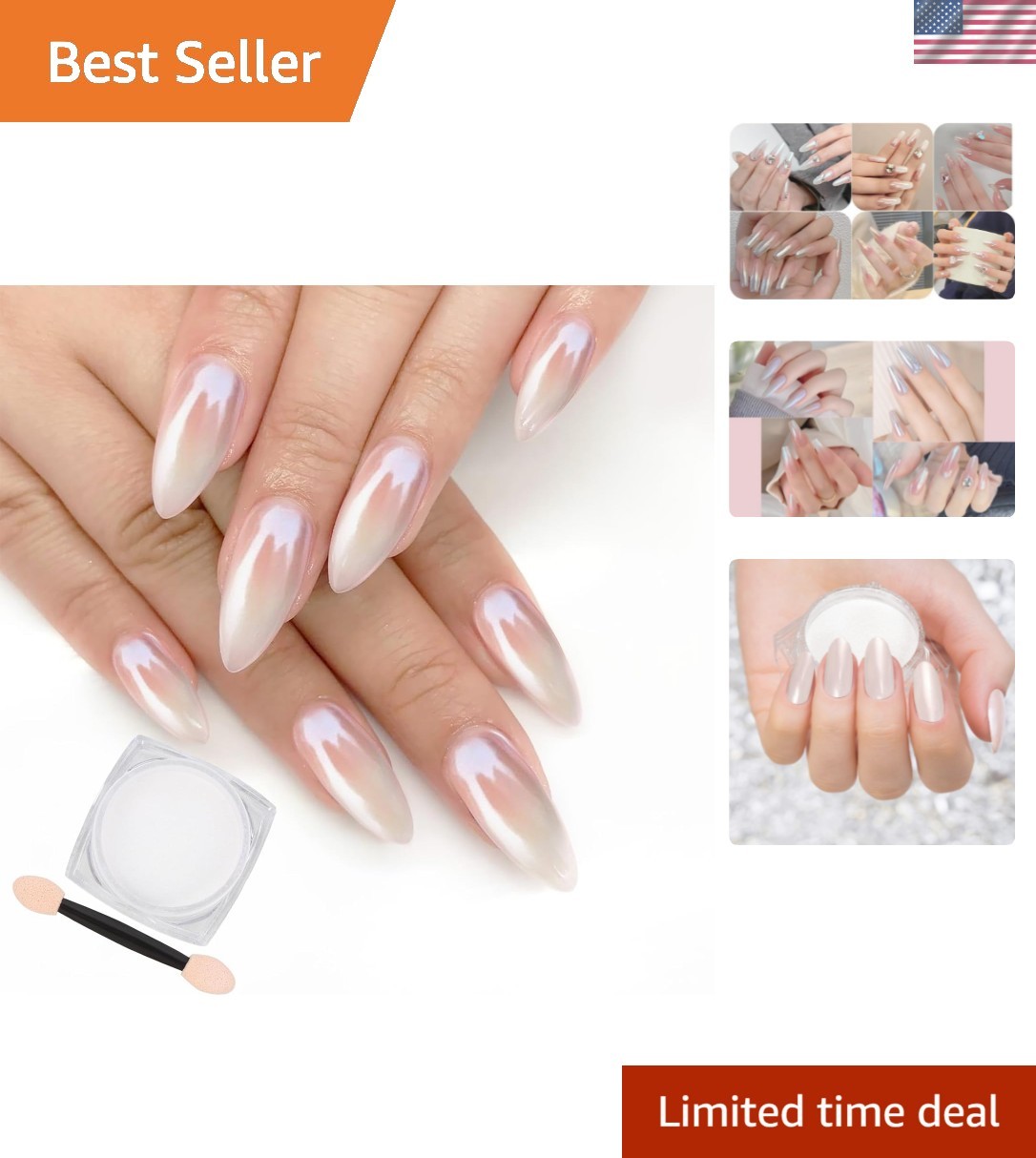 White Pearl Chrome Nail Powder – Iridescent Mirror Effect for Stunning Nails