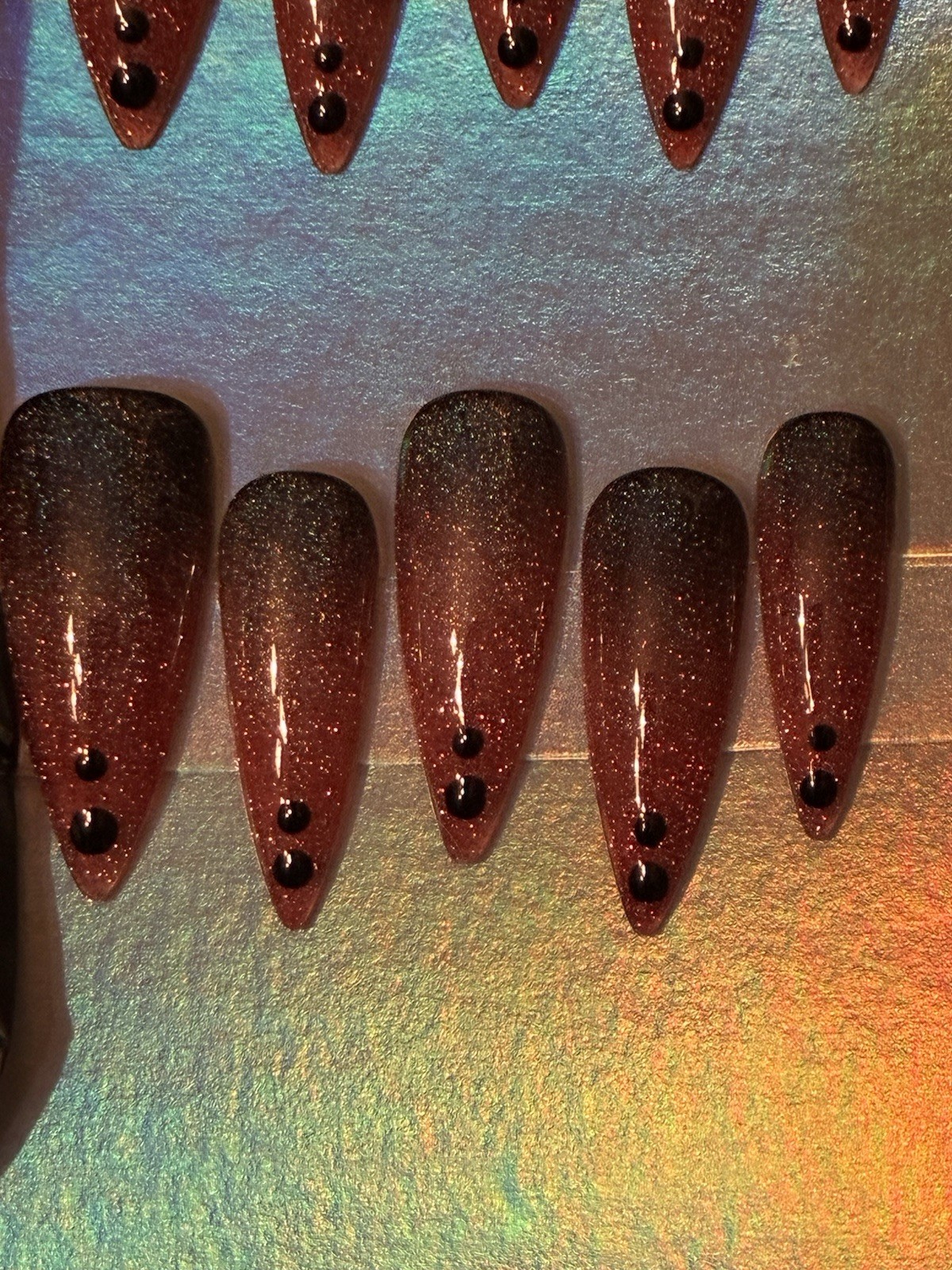 Luxury Designer Stiletto Pink Fade – Dark Glitter 2 Dots Press On Nails Gift Set