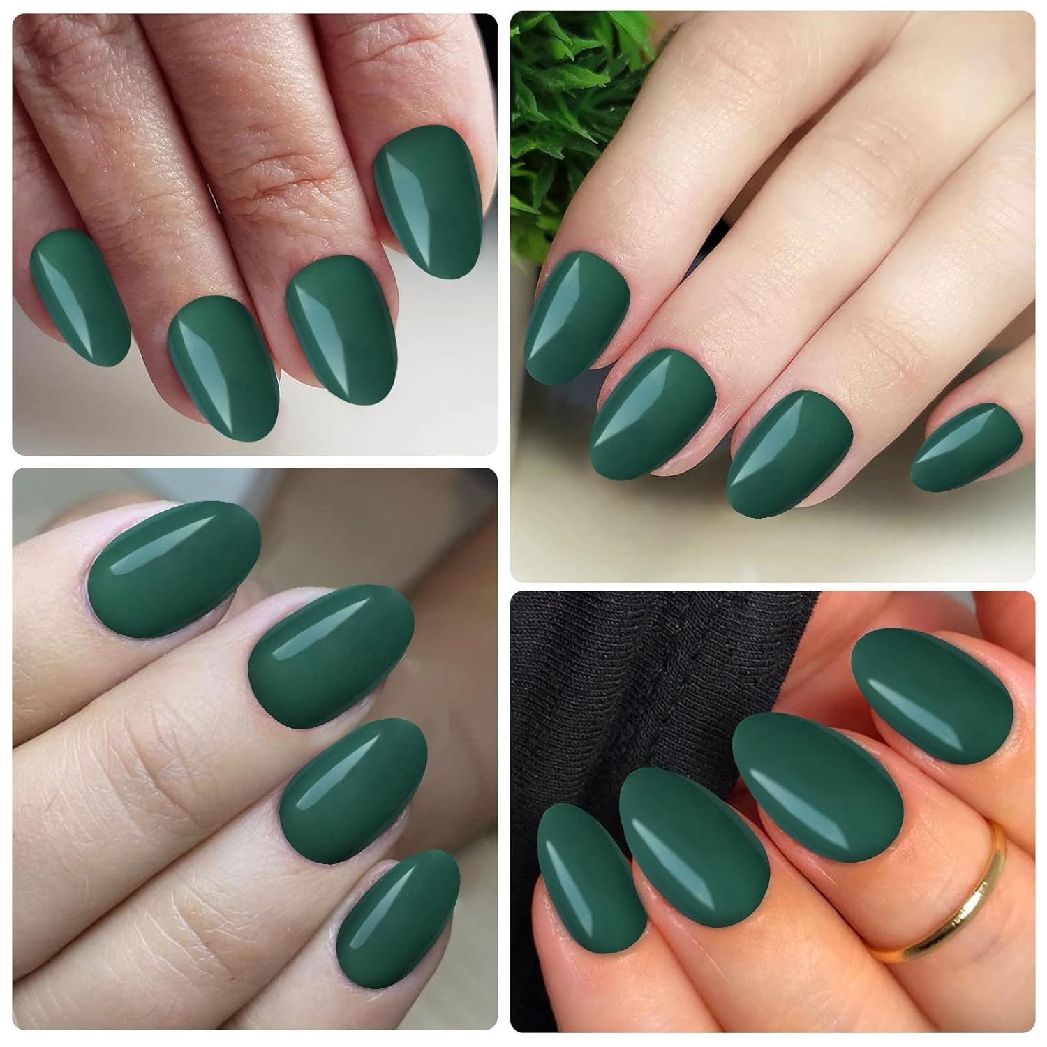 Short Press on Nails Almond Fake Nails, 240 Round Almond Press on Emerald Green