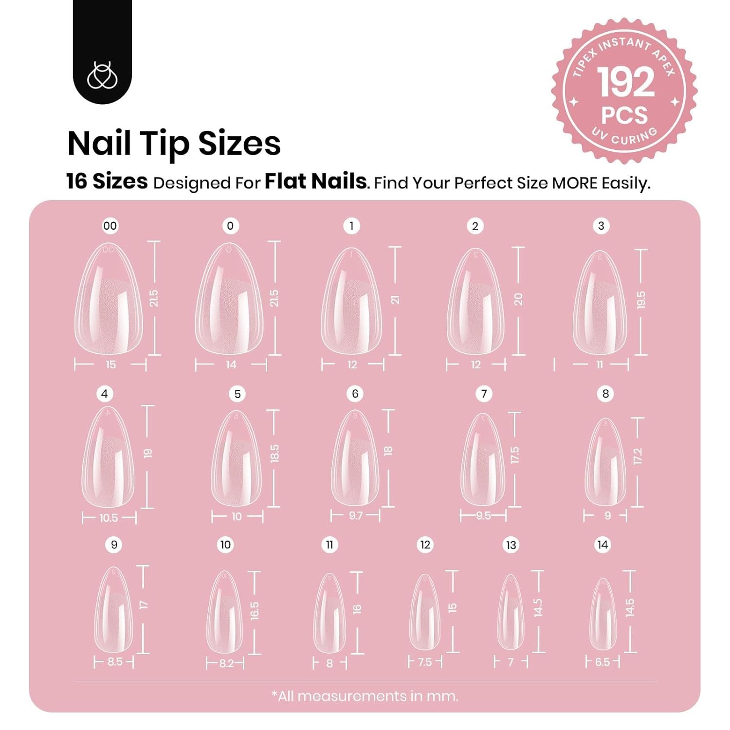 Beetles Tipex Instant Apex Nail Tips Almond Medium Acrylic Nail Tips, Pre-Etched