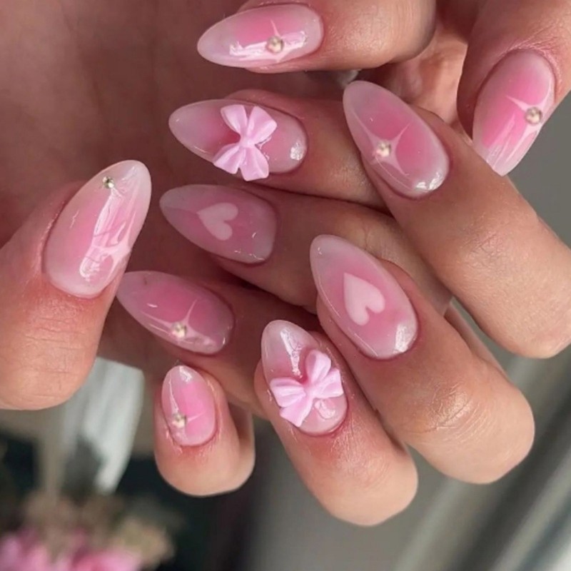 Fashionable False Nail 3D Bows Acrylic Press on Nail for Office and Party Use