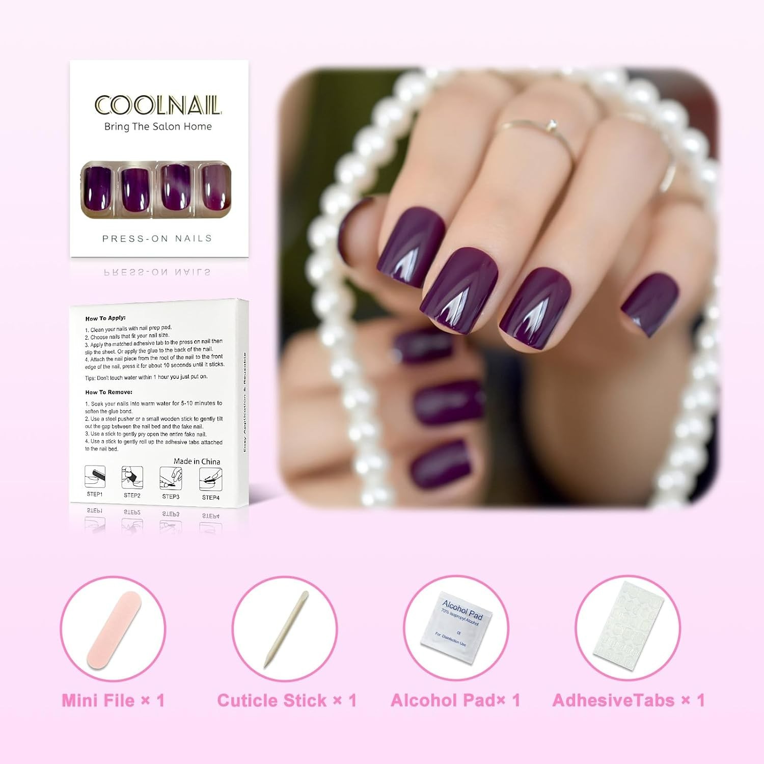 Dark Violet False Nail Tips – 24Pcs Solid Glossy Gel for Perfect Fit