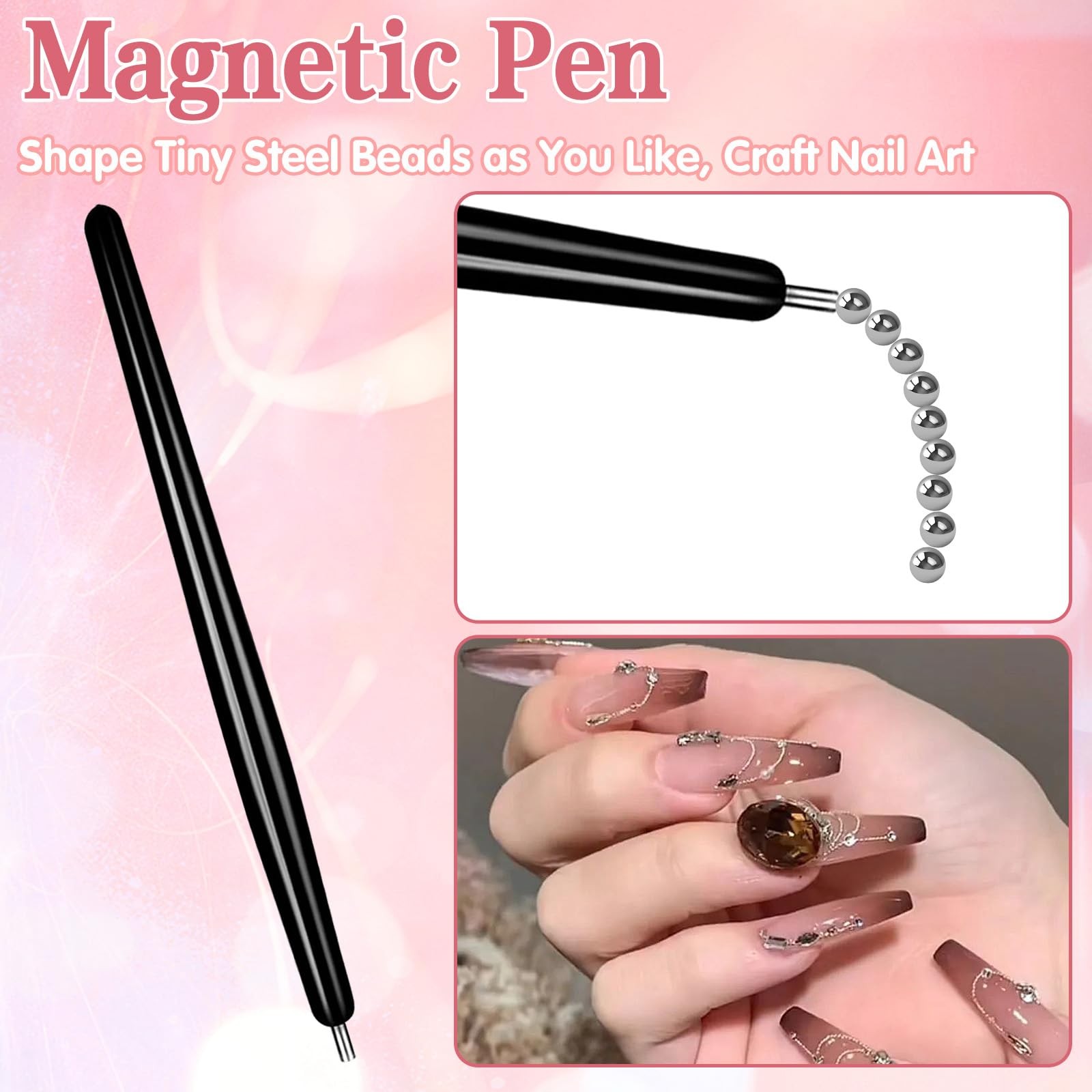 8Pcs 3 in 1 Cat Eye Nail Magnet Tool Set, Wooden Handle Heart Wood color