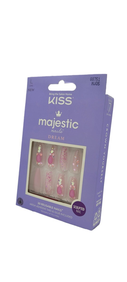 Majestic Press On Nails Nail glue included Lovely Bubbly’ Pink Long Size Coff…