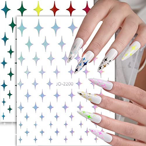 12 Colors Stars Nail Art Stickers, 3D Stars Self-Adhesive Four-Pointed Star