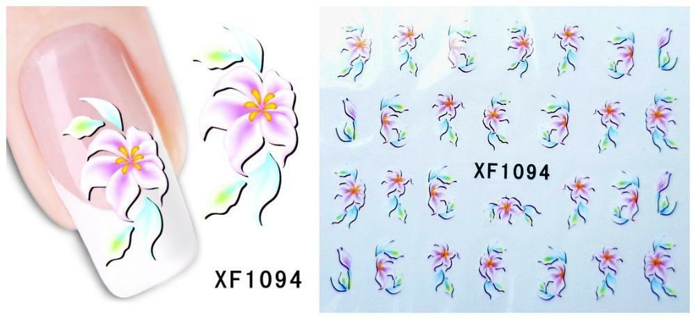 Nail Art Water Transfer Sticker Decal Stickers Pretty Flowers Pink Blue XF1094