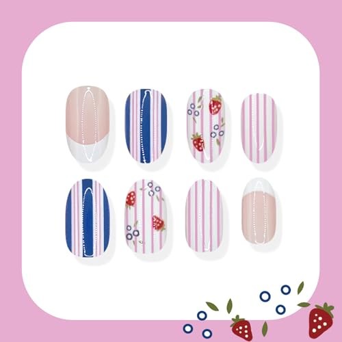 24Pcs Cute Press on Nails – Short Almond White French Tip – Colorful – 6