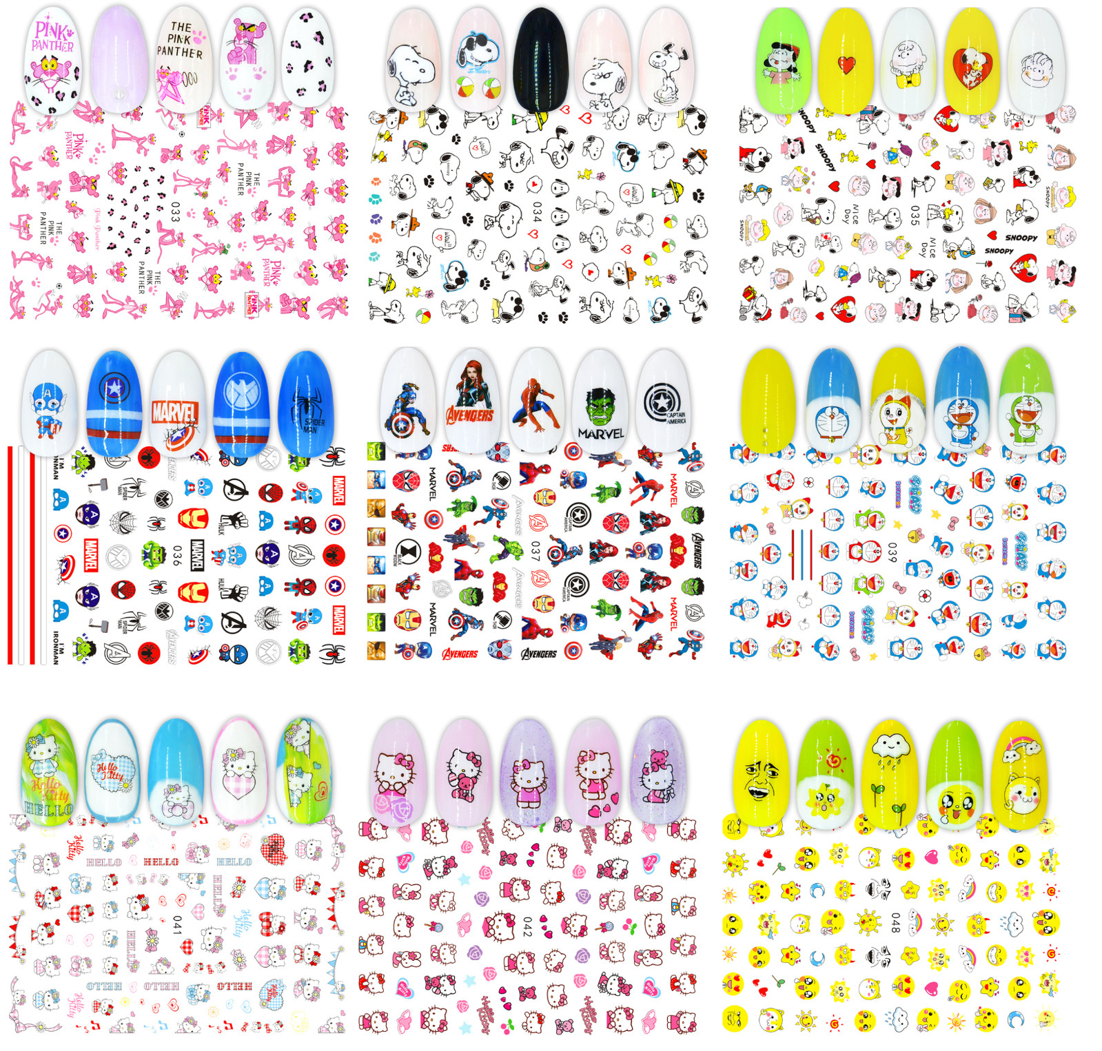 Nail Stickers Cartoon Pink Panther Puppy Paw Print Marvel Kitty Spiderman NH13