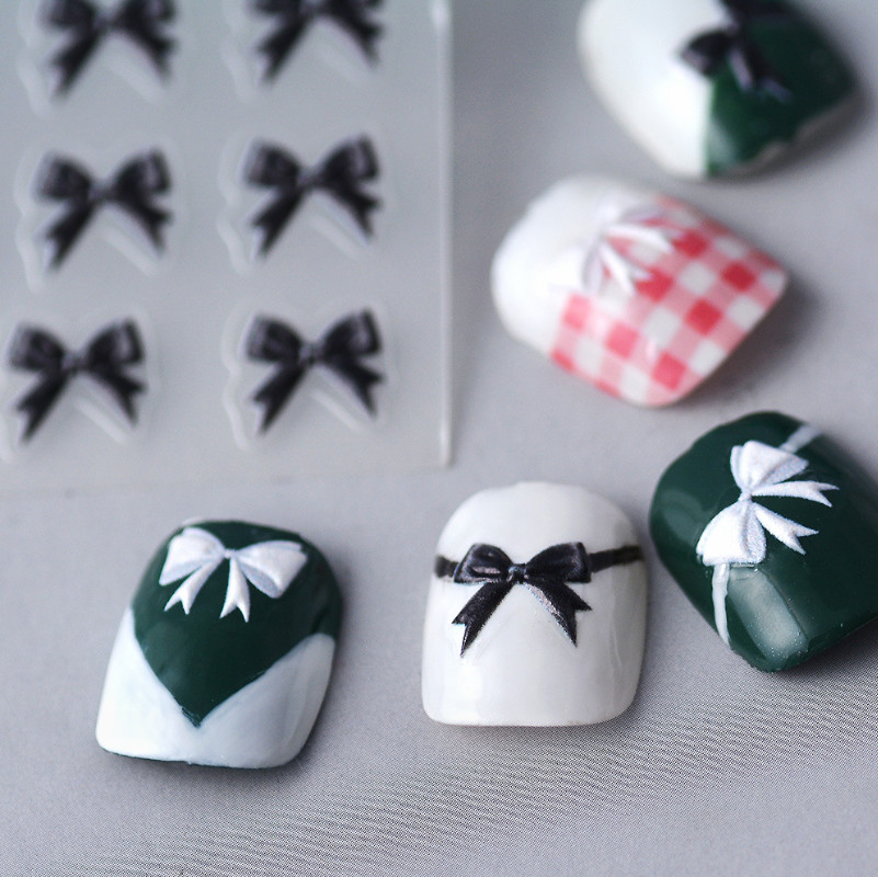 5D Bow Knot Black White Nail Stickers Decoration Self Adhesive TS54 NS54