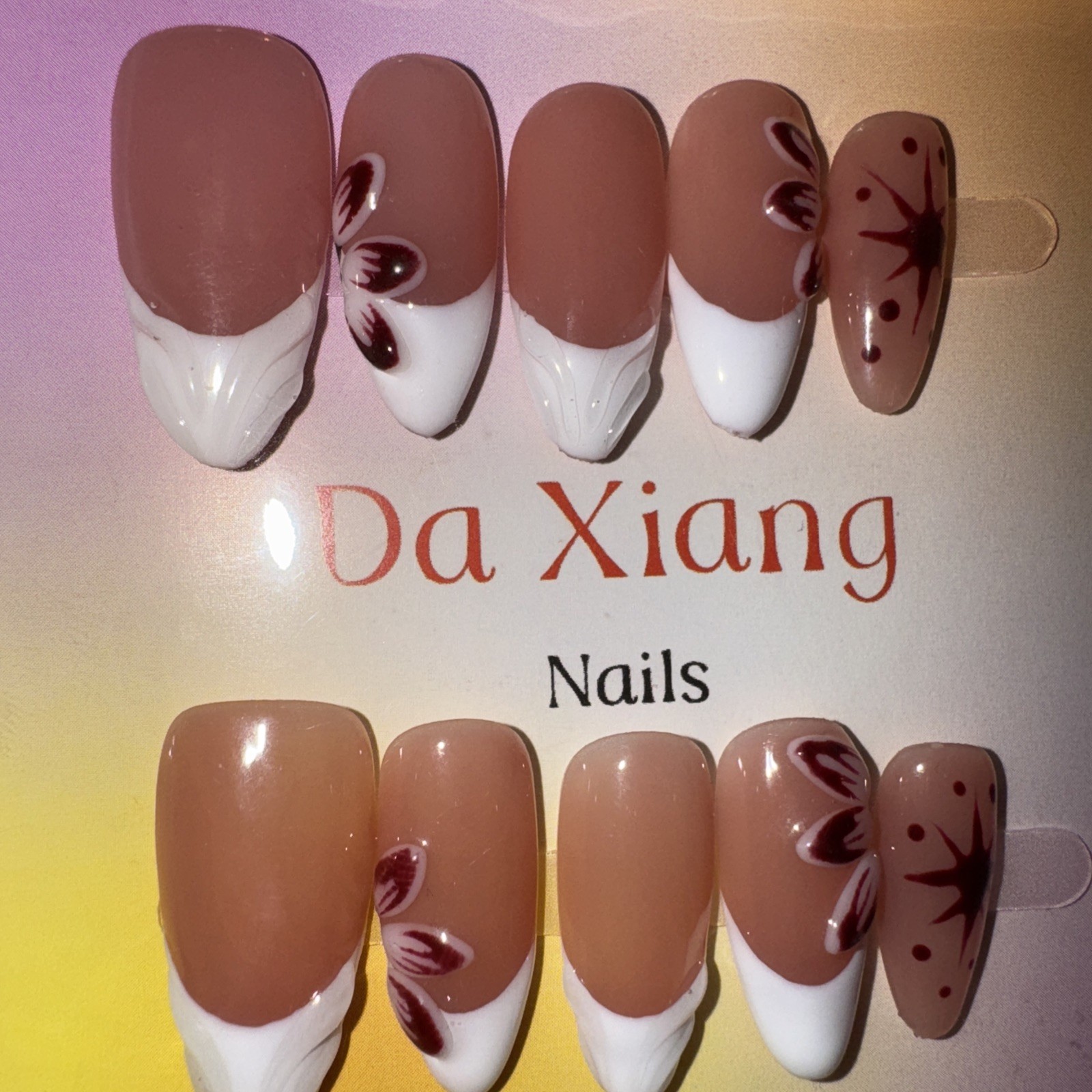 4 Packs Of 10pcs Almond Press On nails | 3D Flower Design | Size M | Reusable (2