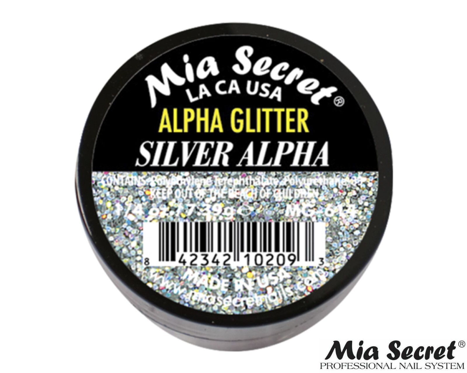 MIA SECRET Nail Art Powder 1/4oz- Silver Alpha (ALPHA GLITTER)