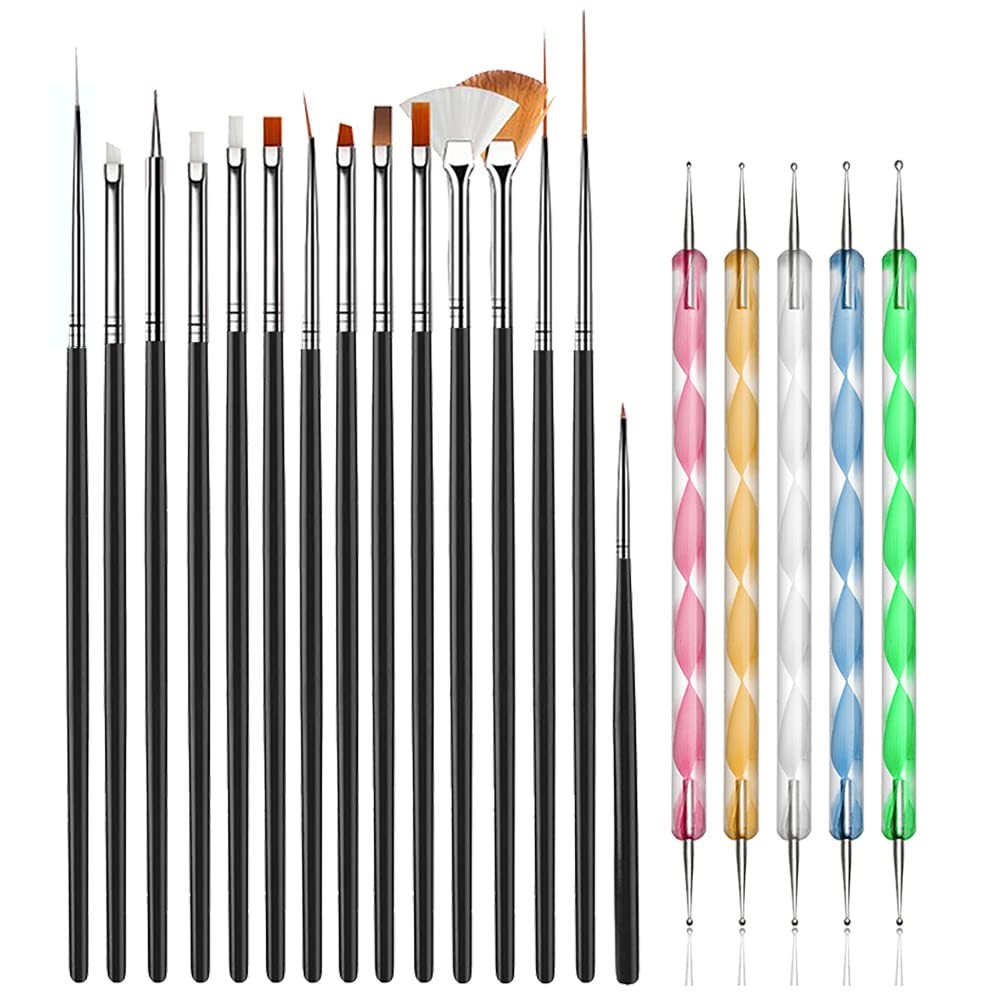 20pcs Nail Art Design Tools, 15pcs Painting Brushes Set with 5pcs Dotting Pen…