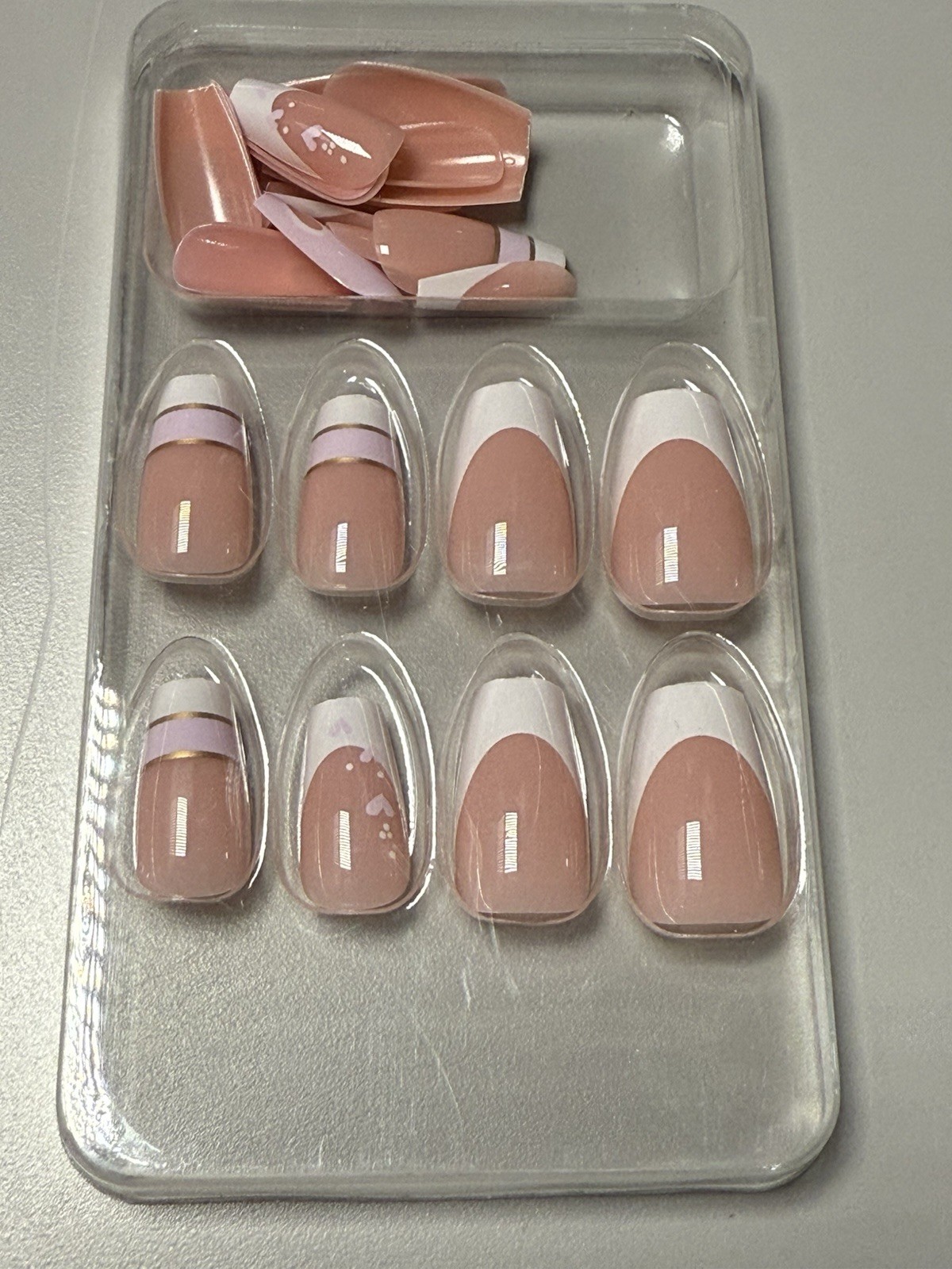 SET OF 2 Yellow Floral French Tip Press On Nails | Nude Pink Coffin Nails
