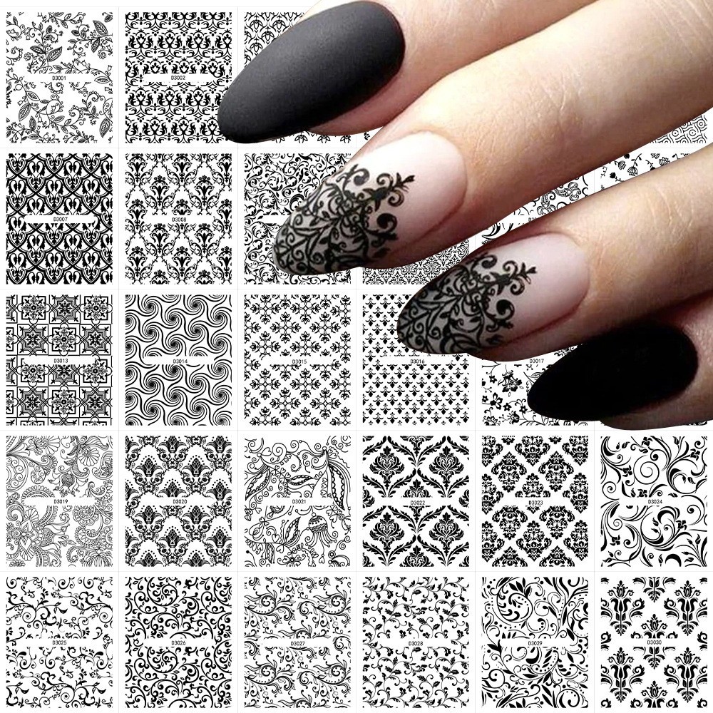 30Pcs Set Nail Art Sticker Decal Flower Lace Slider Manicure