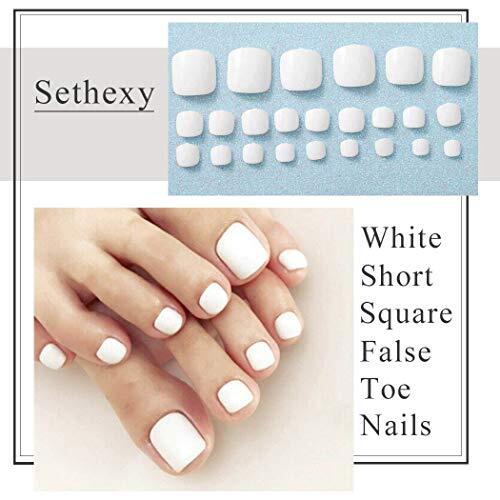 Solid Color Glossy False Toe Nails Bright Fashion Square Short Full White