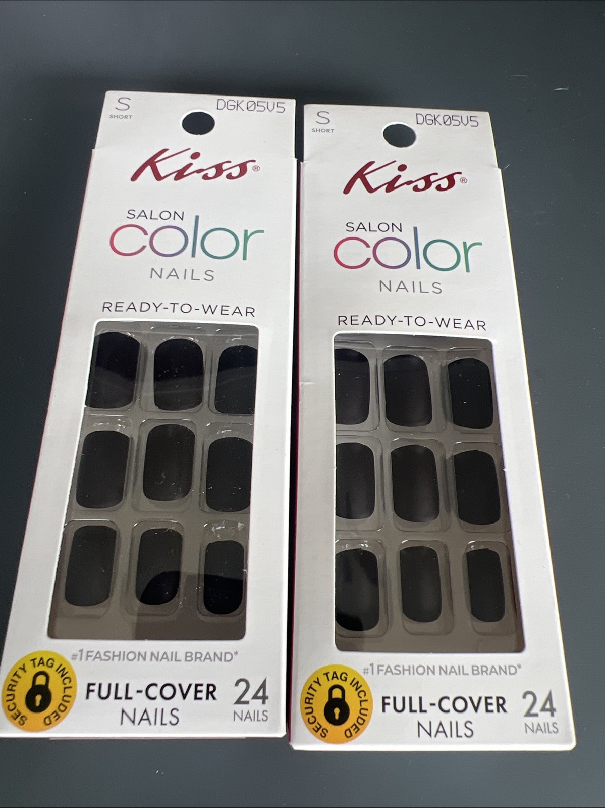 2~Kiss Salon Color SHORT Length Glue On Nails~24 Nails Per Box~NEW~Black~