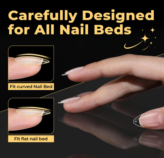 Short Almond Nail Tips 216pcs Clear Soft Gel Full Cover 12 Sizes DIY Set