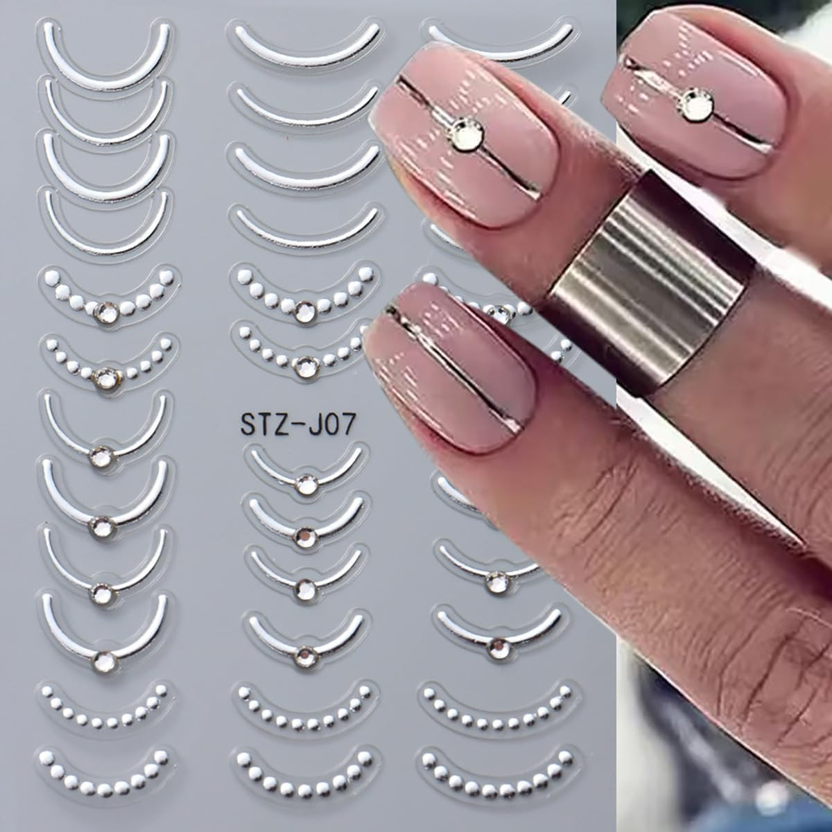 4 Sheets French Tip Nail Stickers 3D Self-Adhesive Gold Sliver Lines Nail Art
