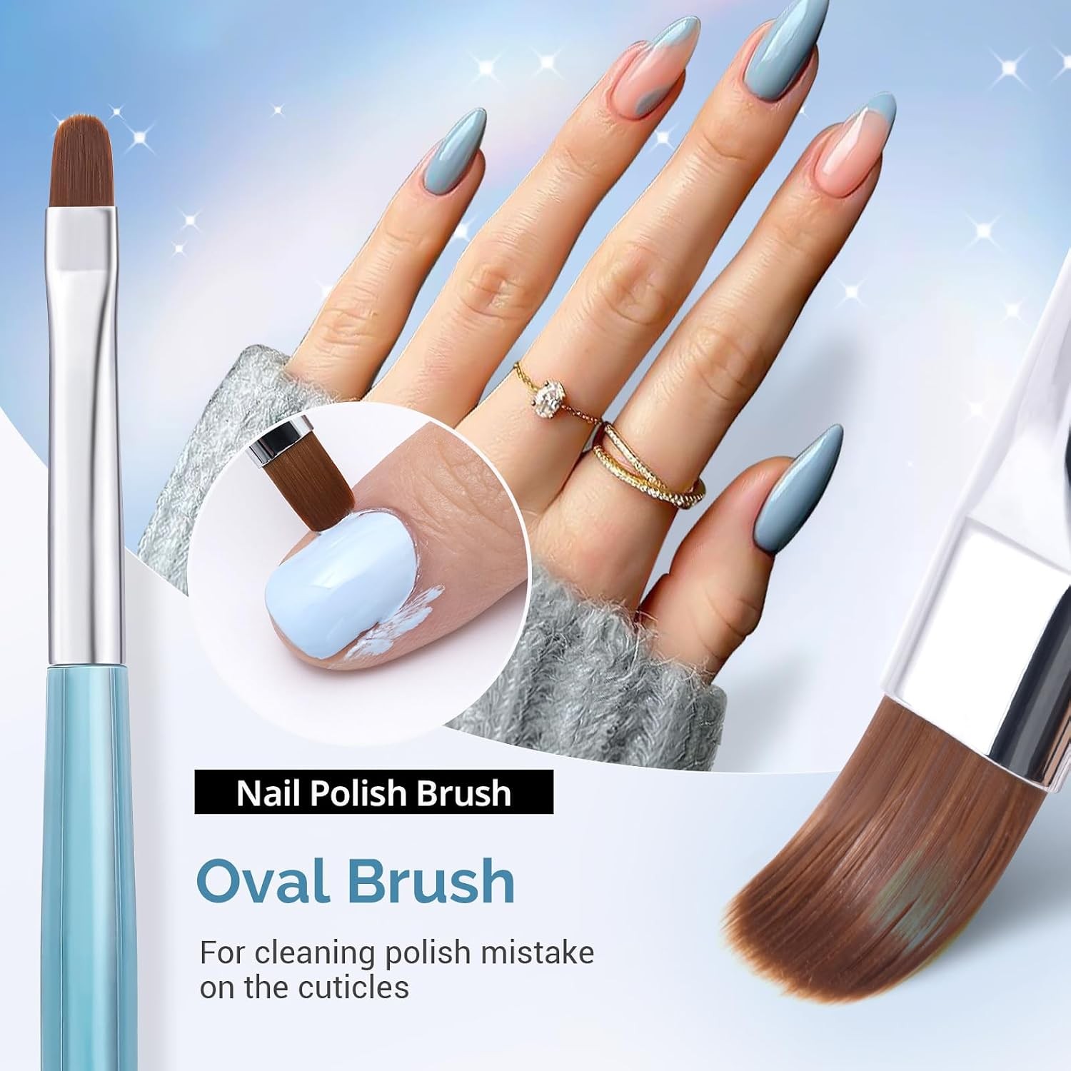 Nail Art Clean Up Brushes, 3 PCS Flat/Oval/Fine Angled Gel Nail Brush for
