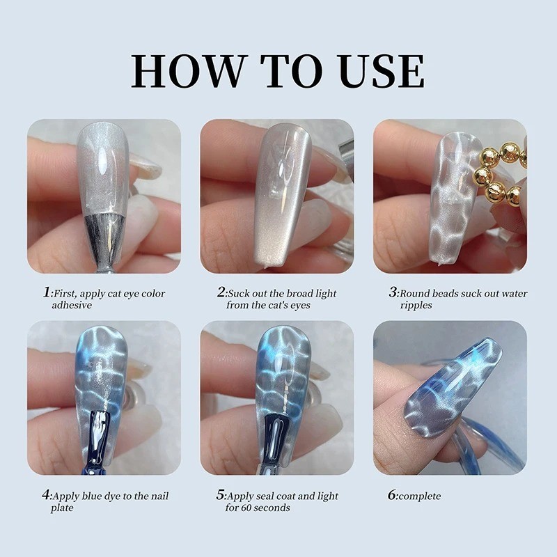 10/20PCS Water Ripple Cat Eye Magnetic Gel Beads Nail Art Magnet Tool DIY